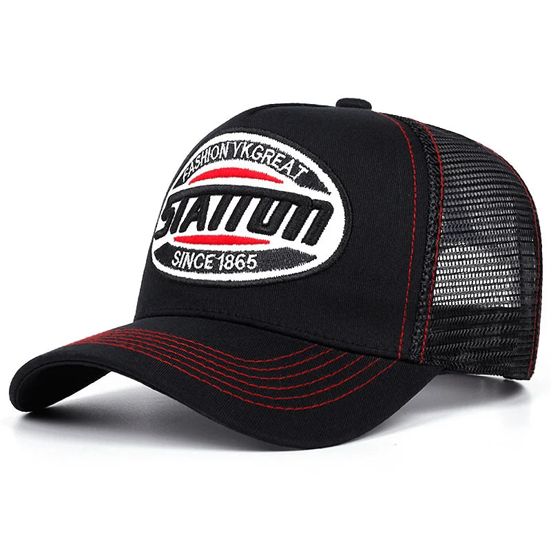 Styl: czapka baseballowa unisex, klasyczna czapka z siateczki STATION z nadrukiem literowym, dla mężczyzn i kobiet, oddychająca, czapka typu „trucker” na lato w stylu streetwear