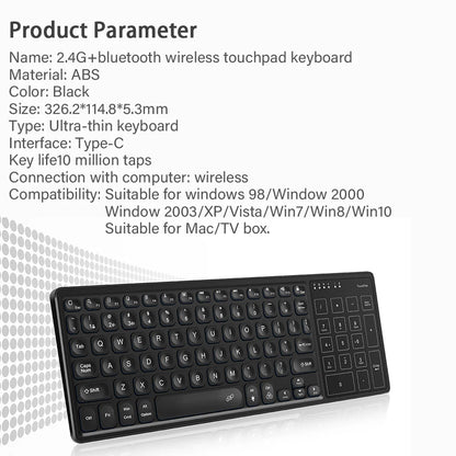 Backlit 7-Colors Bluetooth Keyboard with Touchpad 2.4G Wireless Multimedia Rechargeable Keyboard for Laptop PC Tablet