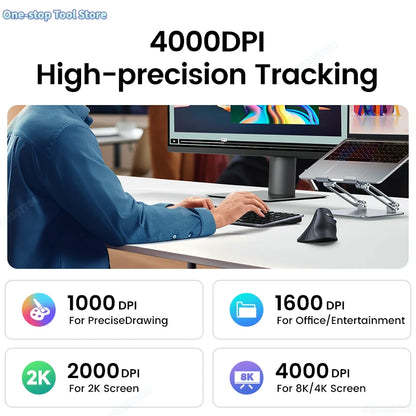 Mouse Wireless Bluetooth 5.0 2.4G Ergonomic 4000DPI 6 Mute Buttons for MacBook Tablet Laptops Computer PC Mice