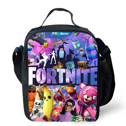 Saco de Almoço Térmico Isolado com Desenho Animado Fofo, Recipiente para Alimentos à Prova de Fugas, Reutilizável, Saco Frigorífico de Almoço Fortnite para Crianças e Estudantes