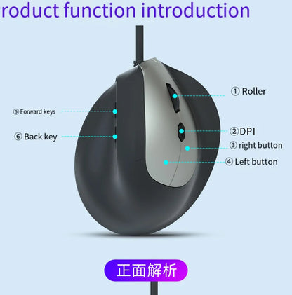Wired Right Hand Vertical RGB Mouse Ergonomic Gaming Mouse 1600DPI USB Optical Wrist Healthy Mouse for PC Computer