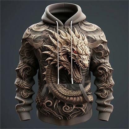Chinese Dragon Printed Men's Hoodie Fashion 3D Dragon Pattern Tops New Sweatshirt Hip Hop Harajuku Oversized Pullover