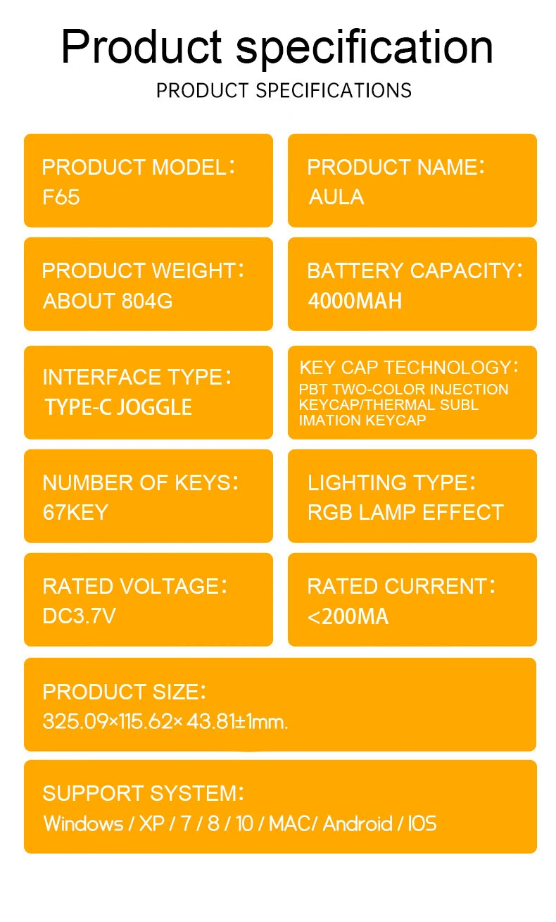 AULA F65 Mechanical Keyboard Three Mode Custom Wireless/Bluetooth/Wired Connection Full Key Hot-swapable Office Gaming Esports