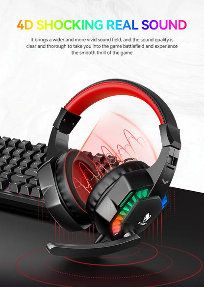 H120 RGB LED Light Wired Headphones USB 3.5mm Audio Interface Bass Stereo Sound Gaming Headsets with High Sensitivity Microphone