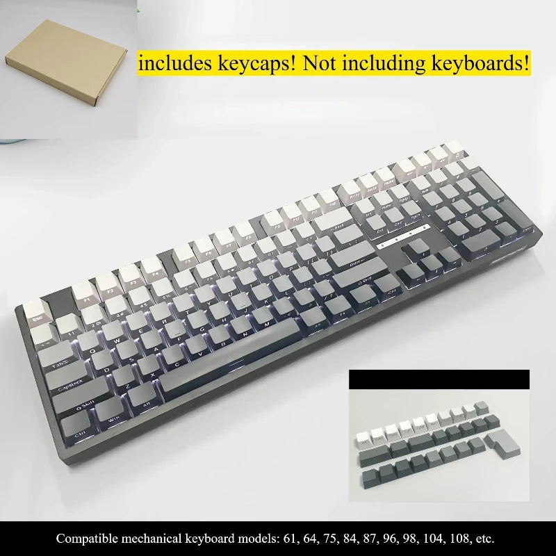 New 133 Keys Gradient Green Shine Through Keycaps Side Printed PBT Keycap Cherry Profile Double Shot for Mechanical Keyboards