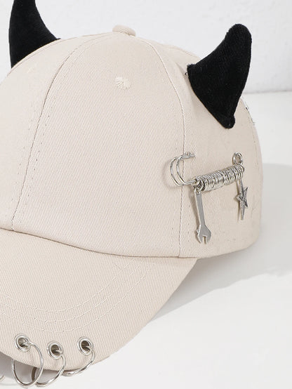 Fashion personality metal hoop brooch decorated hip hop wind horn baseball cap outdoor casual fun hat