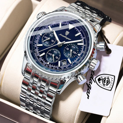 POEDAGAR luxury men’s watches Date chronograph in stainless steel Sport men’s watch, water-resistant, luminous Quartz military-style men’s watch