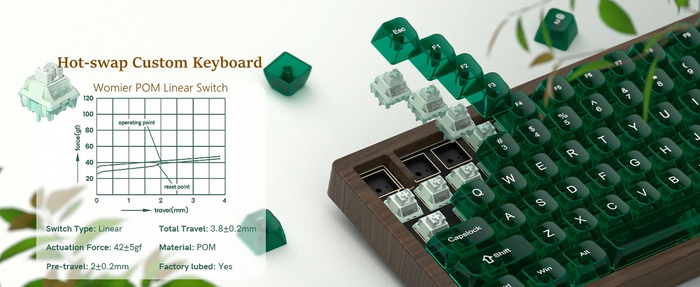 Womier WD75 QMK/VIA Gaming-Tastatur aus Holz, 8000mAh, kabellose mechanische Custom-RGB-Tastatur mit Tri-Mode und Hot-Swap-Funktion
