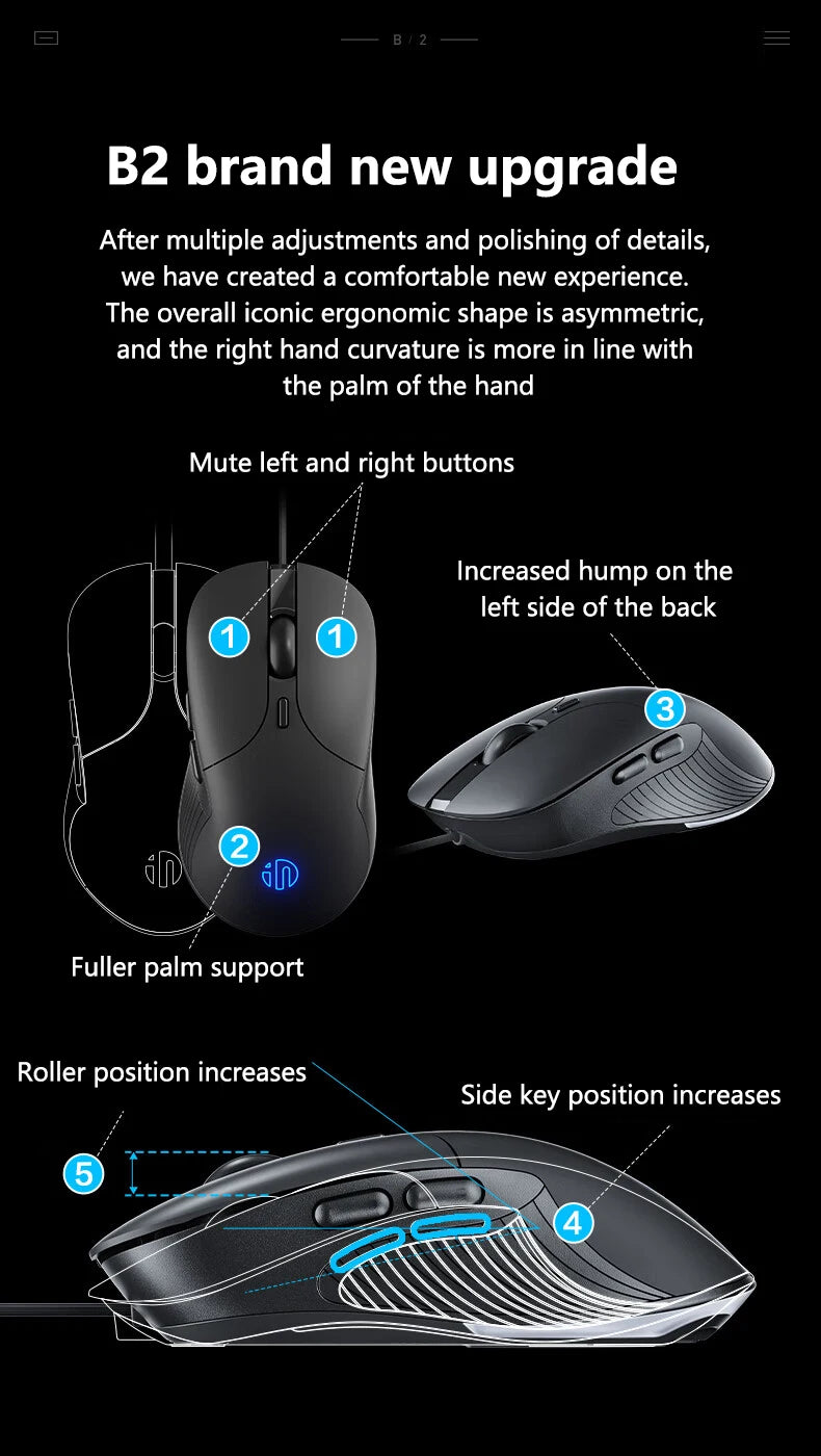INPHIC B2 USB Wired Mouse, Silent Office Gaming Mouse for PC and Laptops
