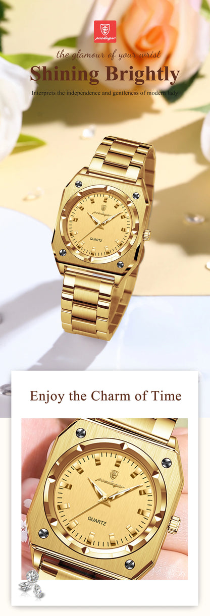 POEDAGAR Fashion Square Ladies Wristwatch Stainless Steel Waterproof Luminous Woman Watch Elegant Luxury Women's Quartz Watches