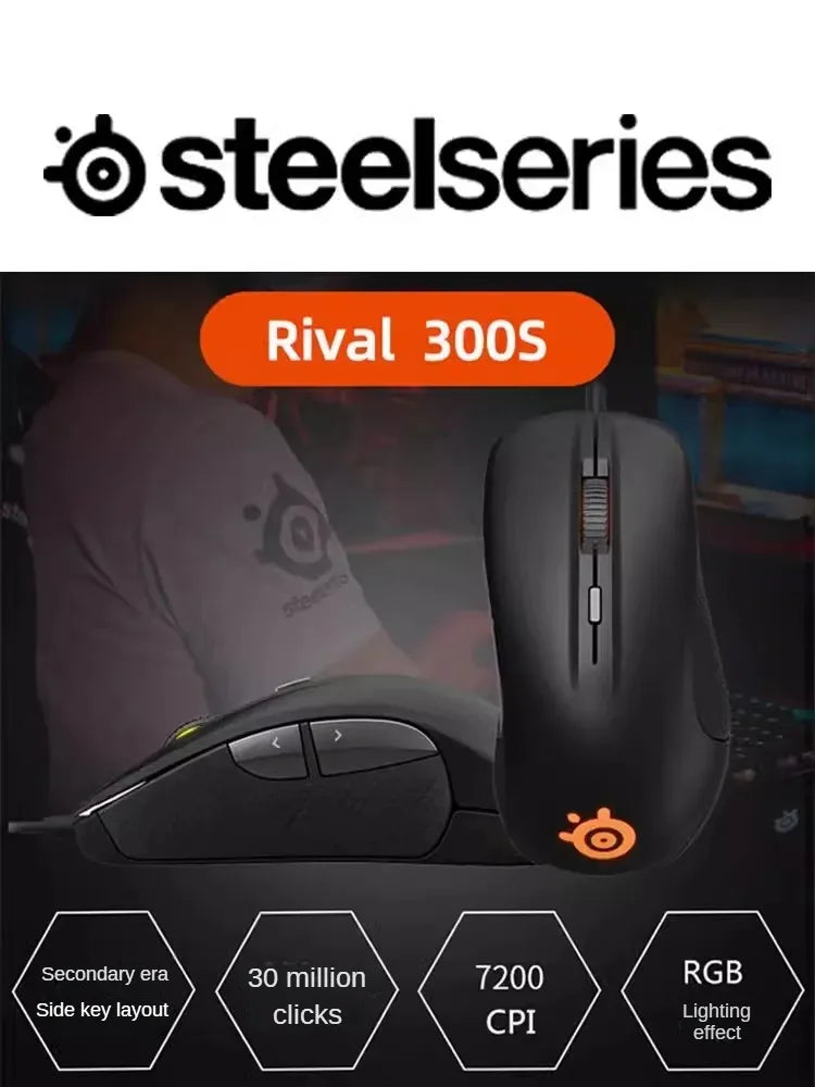 SteelSeries Rival 300S Gaming Mouse Wired RGB Gaming Mouse with TrueMove1 Optical Sensor, 7200 CPI, 6 Programmable Buttons USB Gaming Mouse