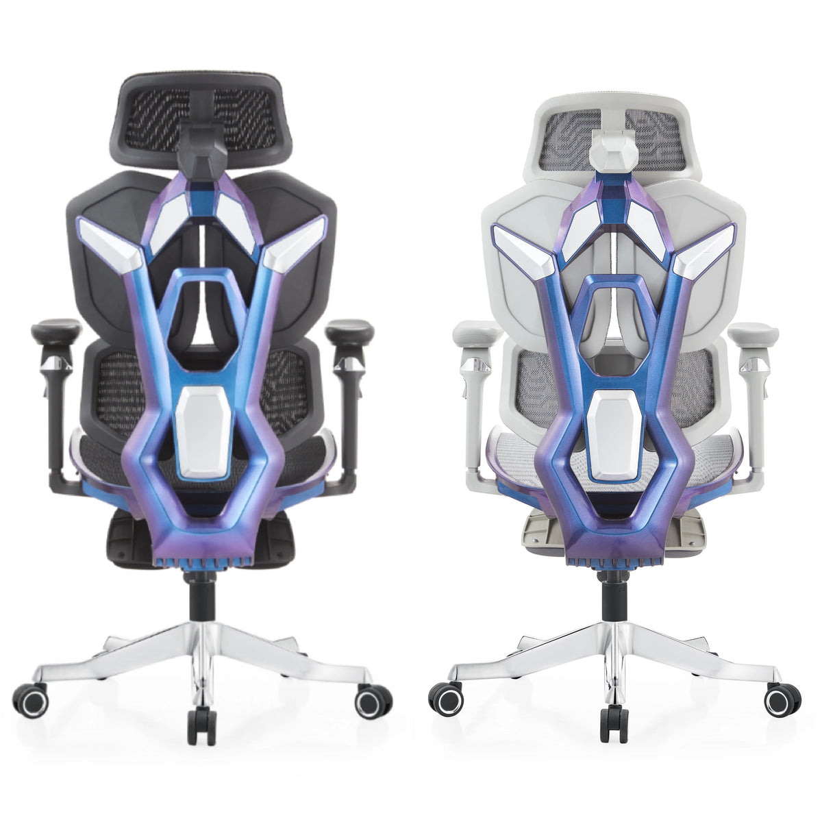 Chaise de bureau ergonomique de gaming à dossier haut en mesh noir, avec accoudoirs réglables 6D, inclinable et repose-pieds, pour le bureau et le gaming