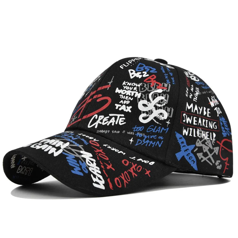 Trendy Unisex Graffiti Print Baseball Cap - Colorful Painted Visor Fashion Hat