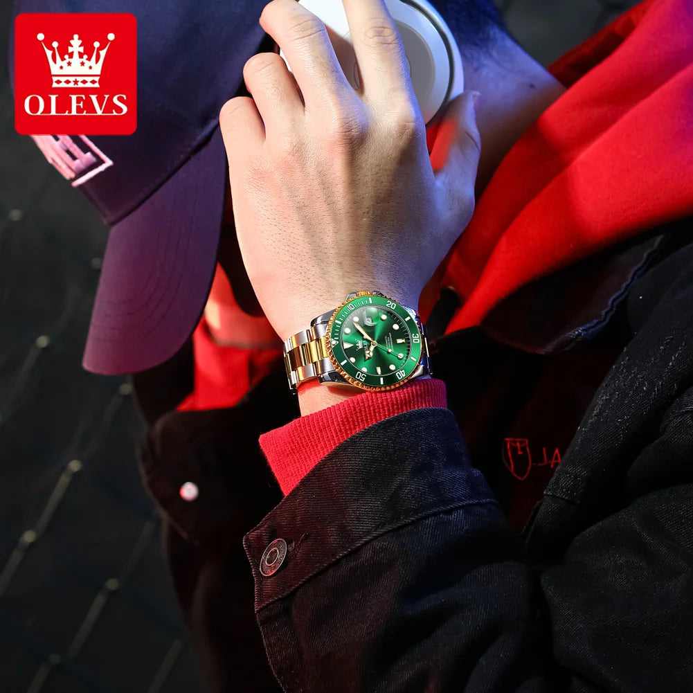 Relógio mecânico automático de luxo para homem OLEVS 6650 – Estanque, luminescente, bracelete em aço – Relógio de pulso para homem, estilo profissional, marca de prestígio