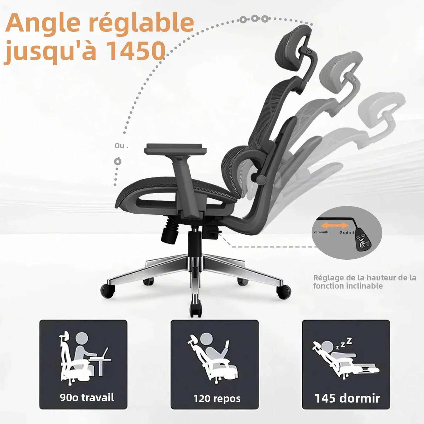 Ergonomic Office Chair Lumbar Support & Neck Pillow Soft Padded Armrests Breathable Mesh Multi-Position Height Adjustment Comfort