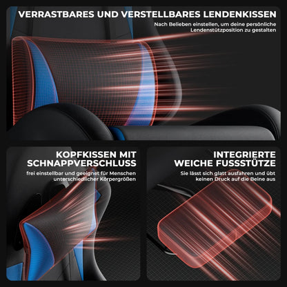 Gaming Chair Ergonomic Gaming Chair with Waist Cushion and Headrest, Office Chair Height Adjustable, Chair for Adult Girls Boy