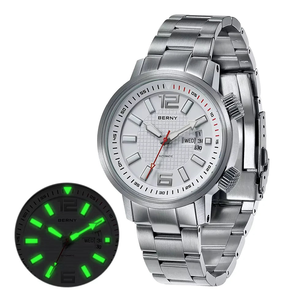 BERNY 20ATM Diver Automatic Mechanical Watch for Men Super Luminous Waterproof Swimming Dive Wristwatch Sapphire Self Winding
