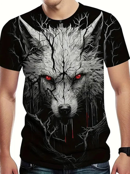 Ανδρικό T-shirt με 3D σχέδιο «Fire Wolf» και γραφικό τύπωμα, καλοκαιρινό, oversized, casual, ανδρική μόδα, γυμναστική, κοντομάνικο, ρούχα, μπλούζες