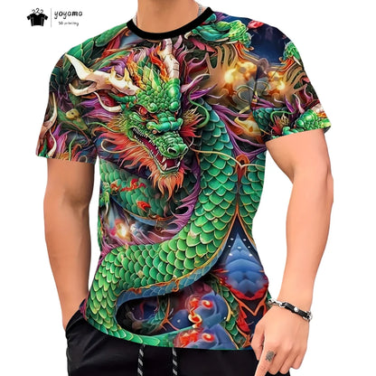 Pánská trička s motivem draka, tričko s krátkým rukávem, módní streetwear, tričko s kulatým výstřihem, trendové zvířecí motivy, 3D tisk, volný střih, univerzální pánské oblečení