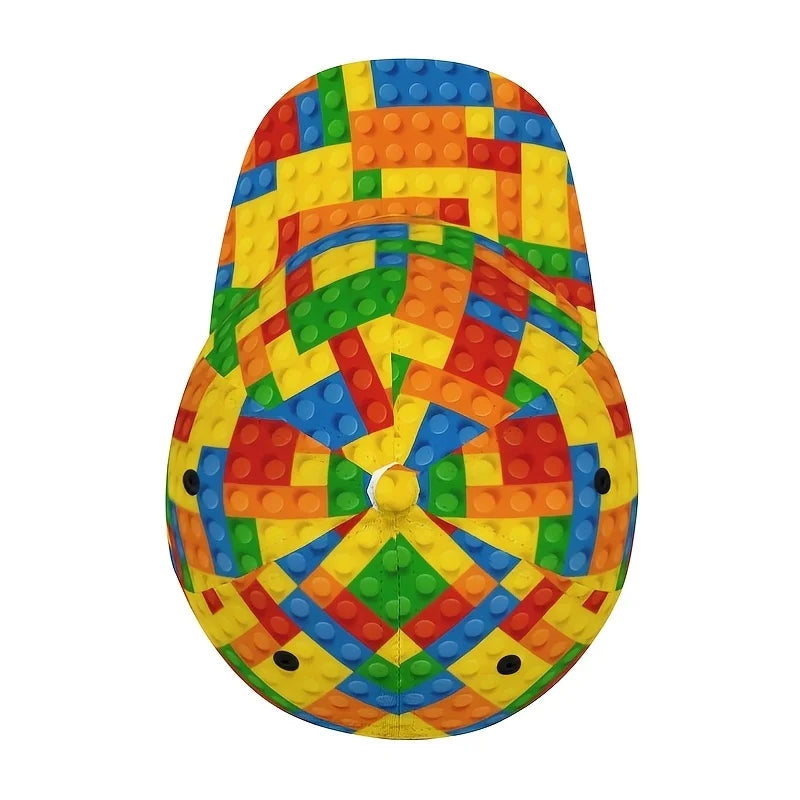 Colorful Building Block Print Kids Baseball Cap Unisex Sun Hat UV Protection Casual Outdoor Toy Lover Fashion Dad Hat