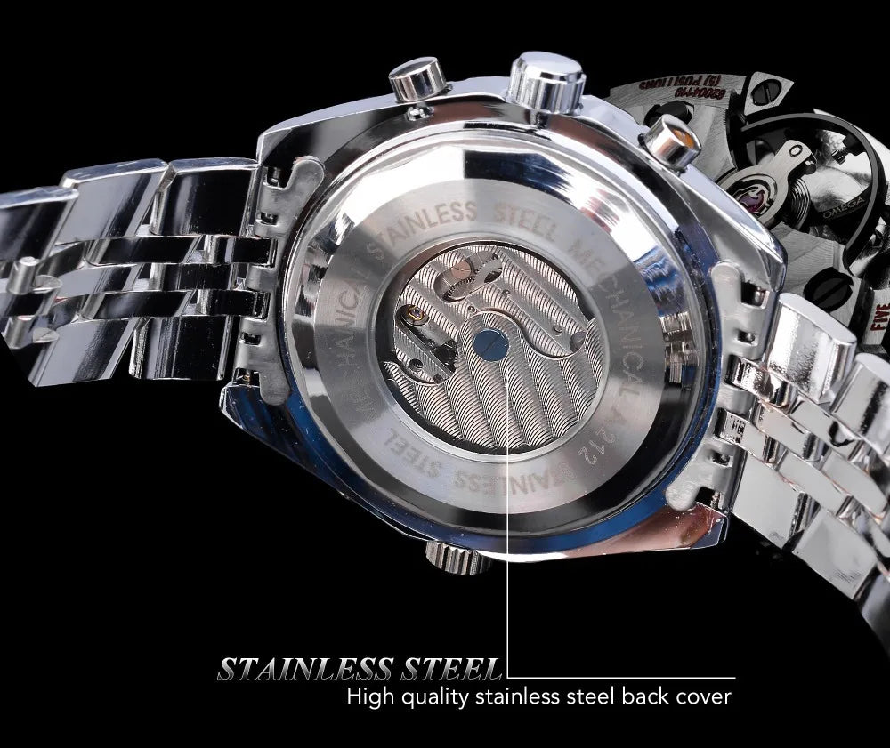 Mechanisch herenhorloge van roestvrij staal — hol ontwerp, grote wijzerplaat