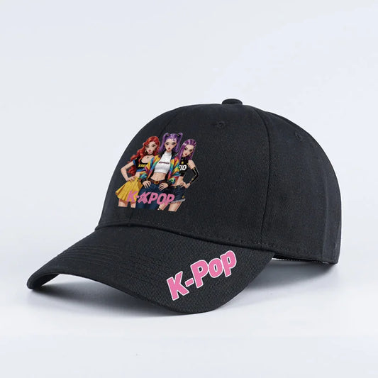 K-Pop Anime Girl Print Black Baseball Cap Adjustable Unisex Korean Music Fan Casual Hat
