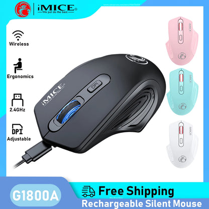 Silent Rechargeable 1600 DPI Adjustable 2.4GHz Wireless Connection Mouse Quiet Click For Office Use Compatible With PC Laptop
