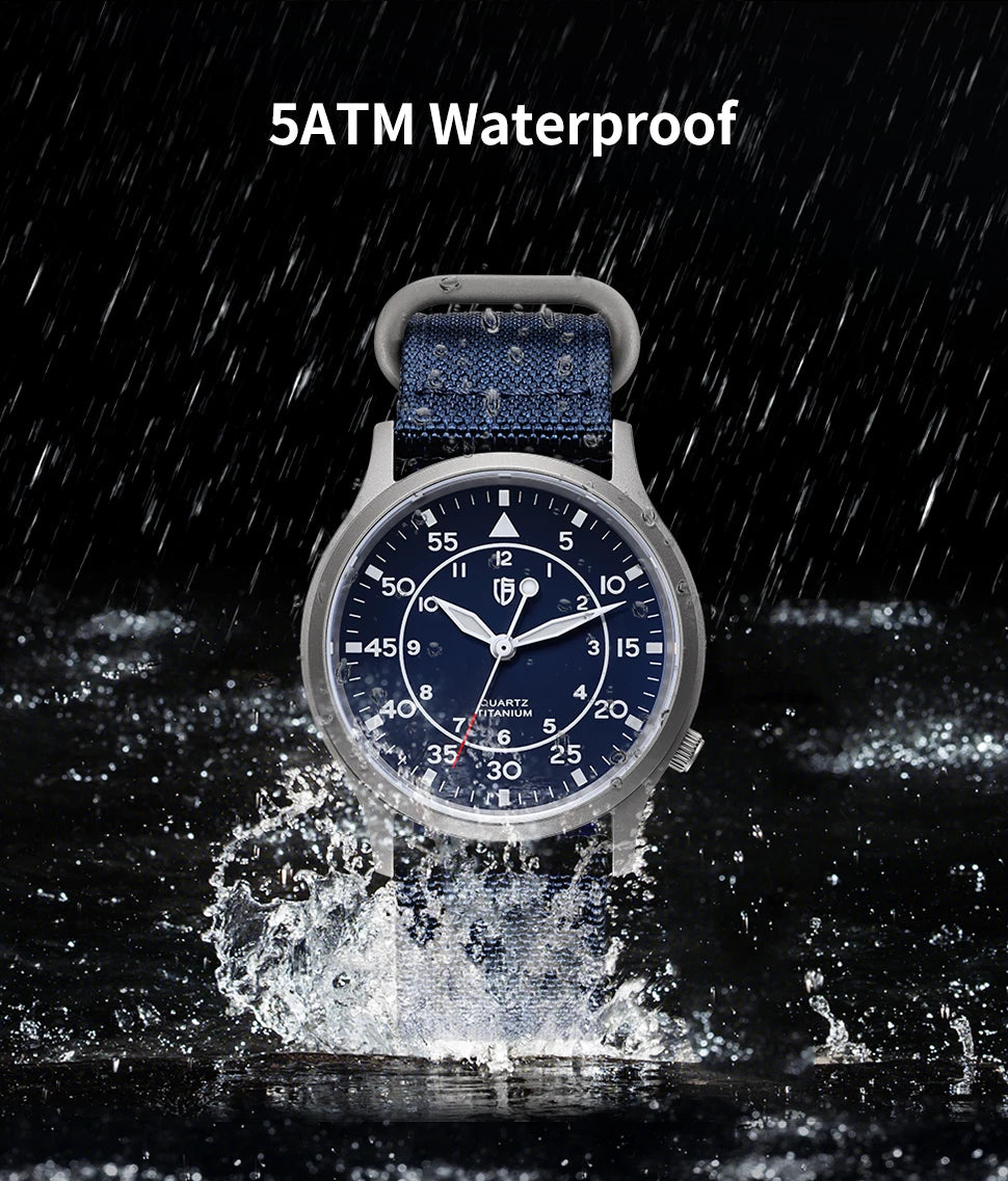 BERNY Titanium herenhorloge met kwartsmechanisme, AR-coating, saffierglas, modieus polshorloge, lichtgevend, VH31, ultradun polshorloge, waterdicht tot 5 ATM