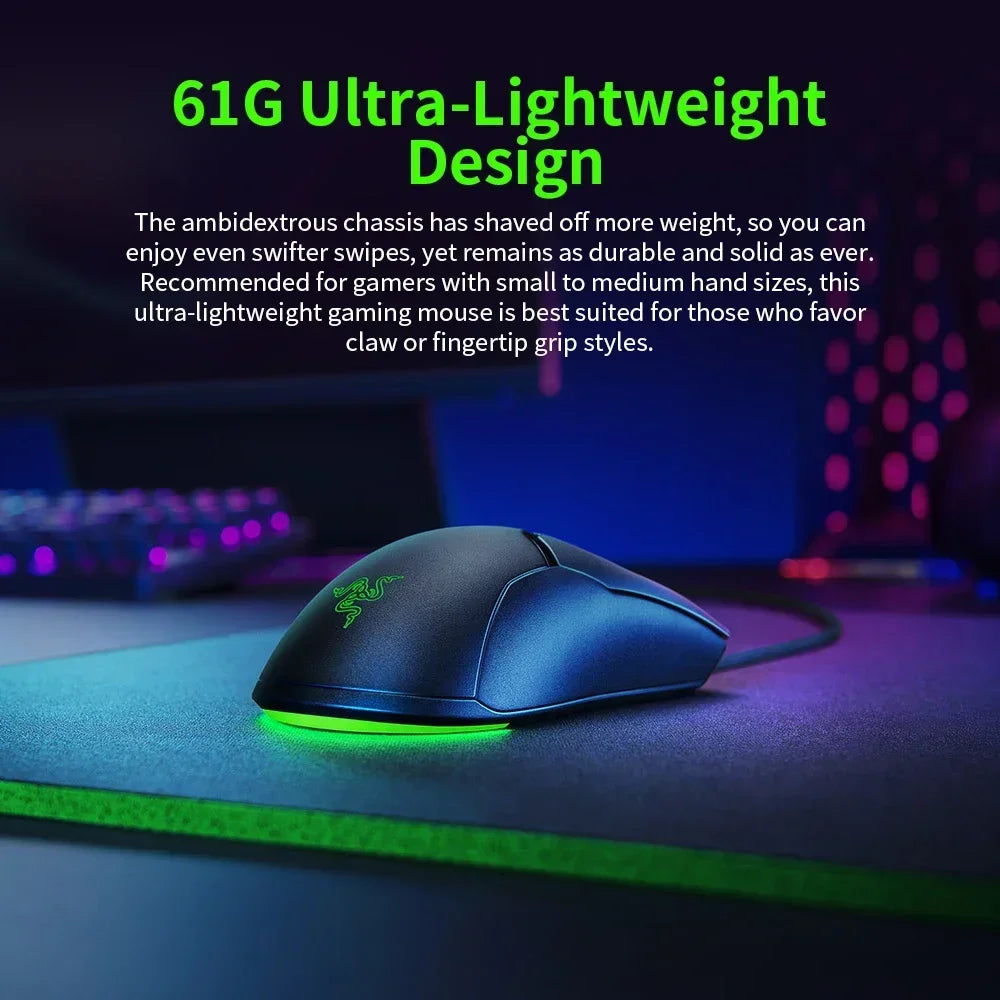Razer NEW YEAR GIFT Thunder Snake Viper Mini Computer Esports Cable Gaming Mouse Laptop RGB Light, Small Hand Mouse