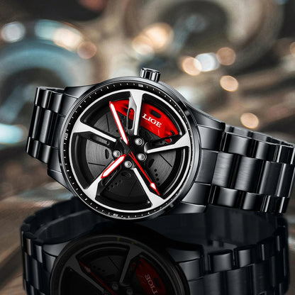 LIGE luxe herenhorloge – Model met draaibare wijzerplaat, waterdicht, van roestvrij staal, met verlichte display – Cadeautip voor mannen (Halloween)