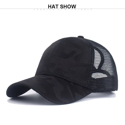 Stylish Camo Print Women's Baseball Cap with Ponytail Hole  Breathable Mesh Adjustable Fit Perfect for Running Hiking Daily Wear