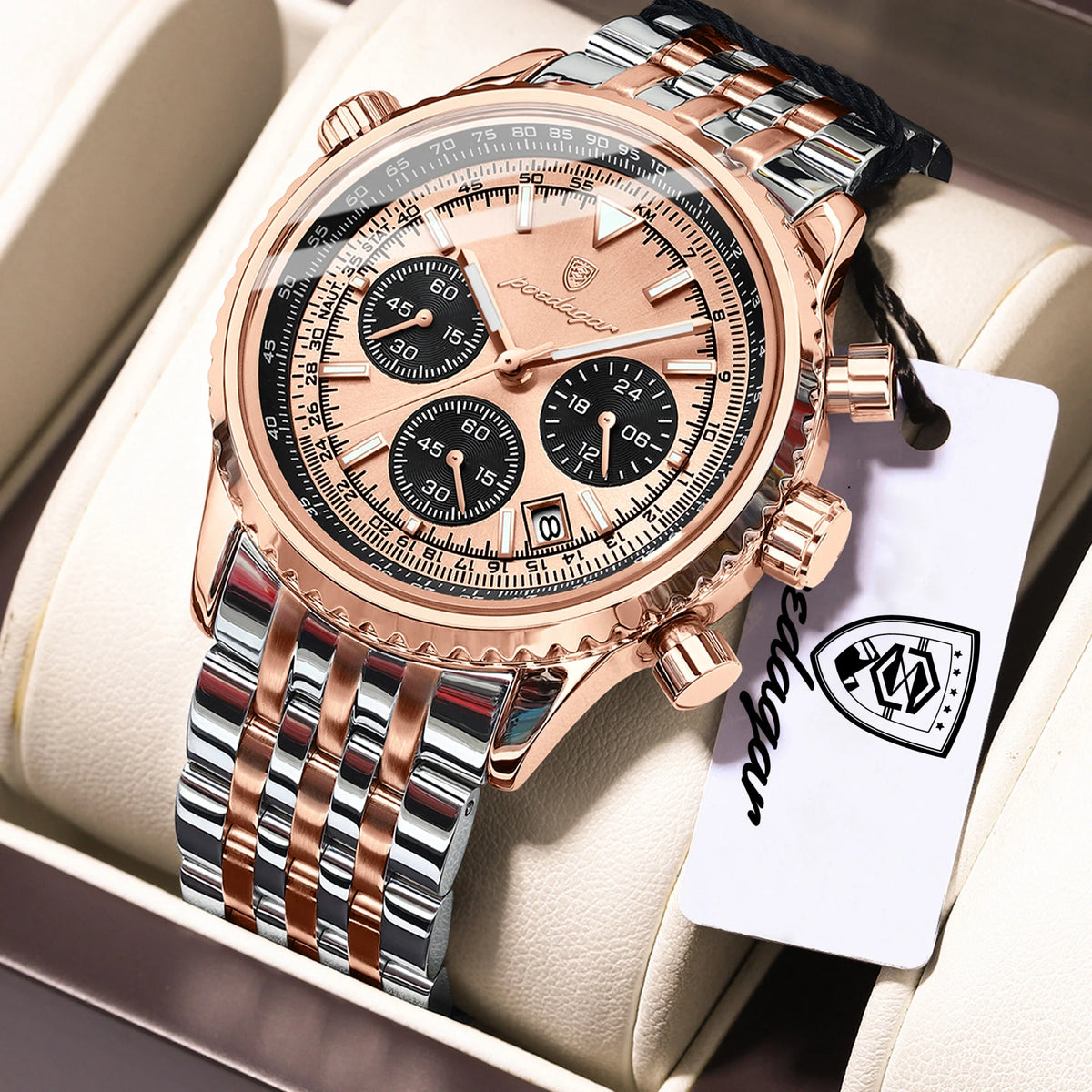 POEDAGAR luxury men’s watches Date chronograph in stainless steel Sport men’s watch, water-resistant, luminous Quartz military-style men’s watch