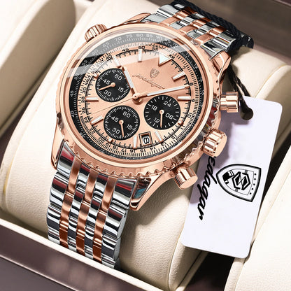 POEDAGAR luxury men’s watches Date chronograph in stainless steel Sport men’s watch, water-resistant, luminous Quartz military-style men’s watch