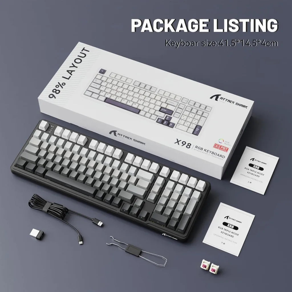 ATTACK SHARK X98 Full-size Wireless RGB Mechanical Keyboard Gasket Bluetooth/2.4G/Wired Hot Swappable NKRO 4000mAh Battery