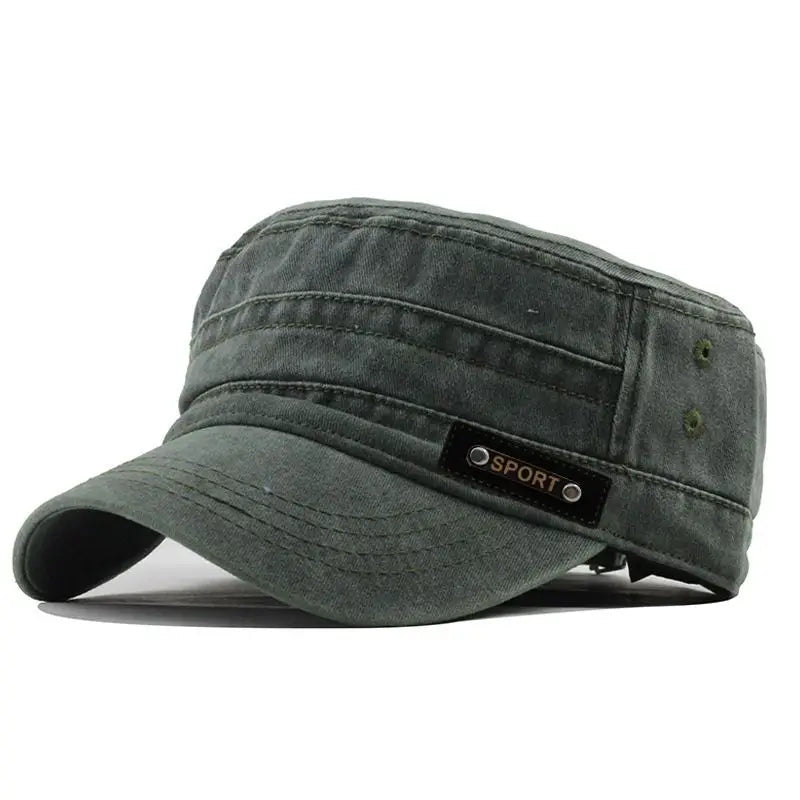 Casual Washed Cotton Flat Top Hat Adjustable Fisher Caps Men Women Cadet Military Cap Unique Design Vintage Cap Four Season ﻿