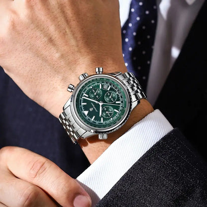 POEDAGAR luxury men’s watches Date chronograph in stainless steel Sport men’s watch, water-resistant, luminous Quartz military-style men’s watch