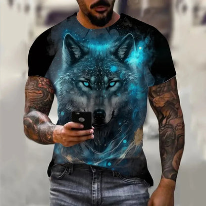 Pánská trička Letní zvířecí vzor s vlkem 3D potisk Topy Trička Letní dámská móda Streetwear Oversized tričko Pánské oblečení