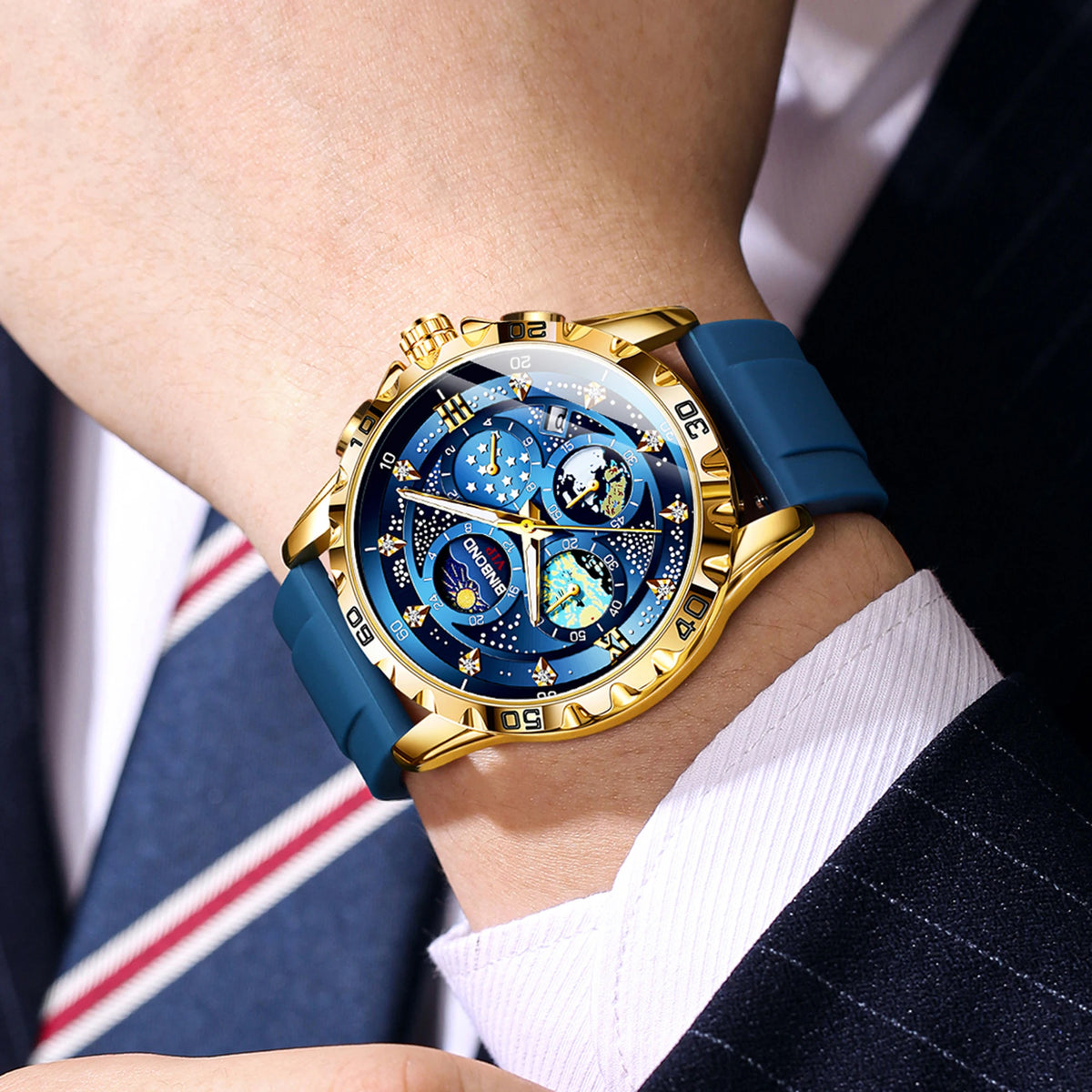 Relojes de cuarzo de lujo BINBOND para hombre, luminiscentes, resistentes al agua, cronógrafo con fecha automática, estilo ejecutivo, deportivo y casual