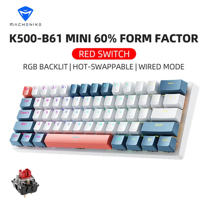 MACHENIKE K500-B61 Mini Mechanical Keyboard 60% Wired Gaming Keyboard, 61-Key Hot-Swappable RGB Backlit Mechanical Keyboard with PBT Keycaps