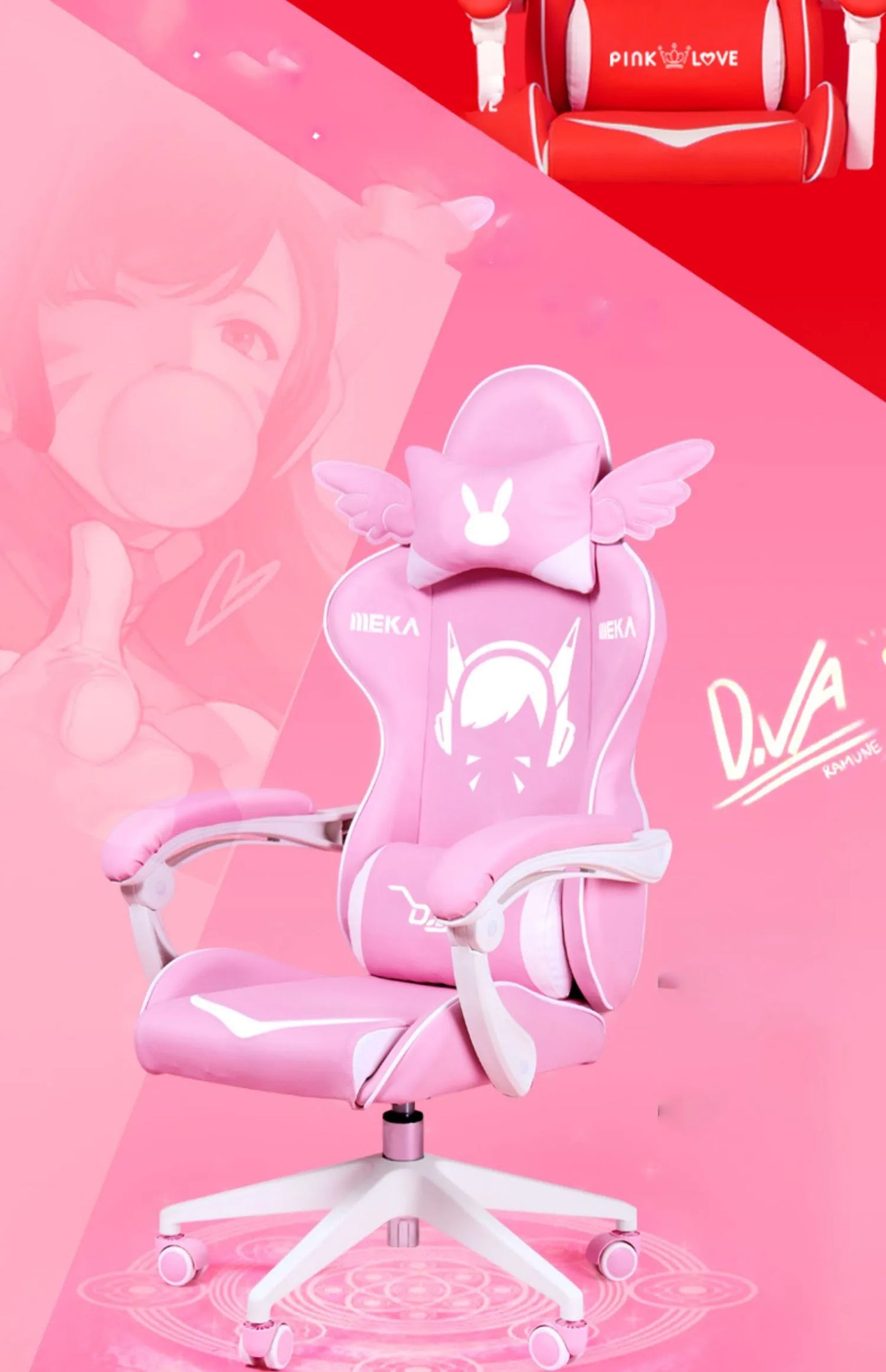 Pink Cartoon Electric Sound Girl Office Chair 360° Lift Rotating Home Computer Game Student Learning to Upgrade Latex Cushion