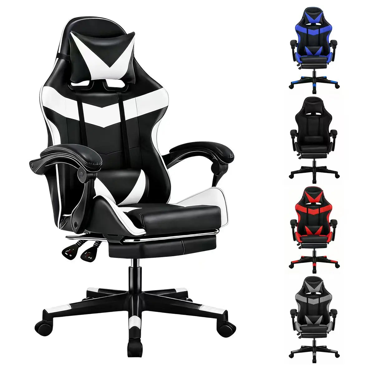 Ergonomic Gaming Chair Computer Chair with Footrest and Headrest, Lumbar Support Height Adjustable Reclining 90°-135° Swivel Off