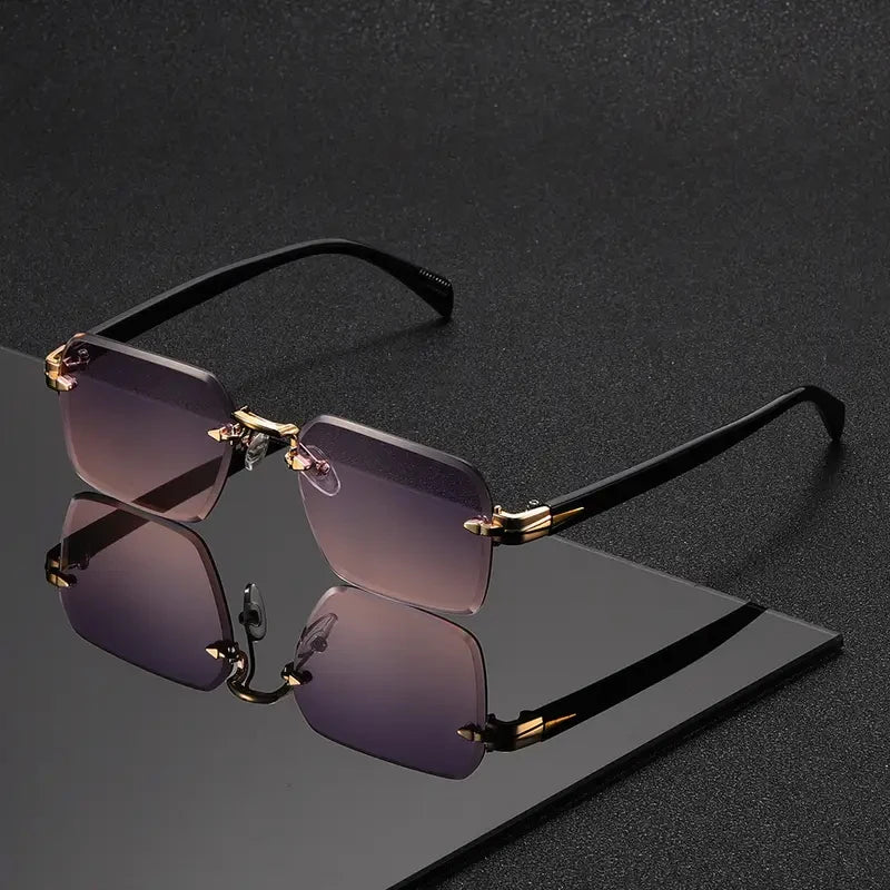 1 Pair of Rimless Rectangular Trendy Fashion Sunglasses, Suitable for Vacations, Parties, Gifting, Music Festivals