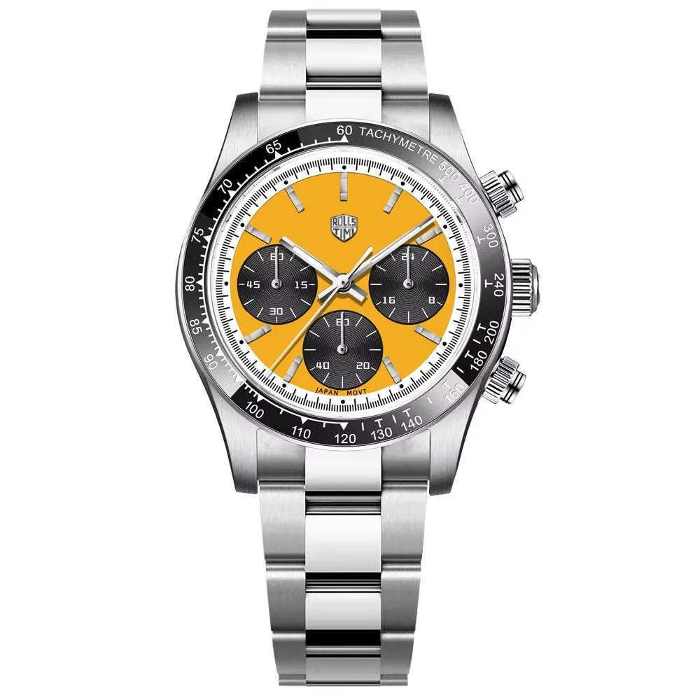 Herreur Rolls Timi Panda – Kvarts-kronograf, luksusmodel, safirglas med antirefleksbehandling, vandtæt, sporty stil
