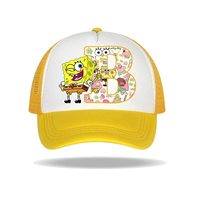 Καπέλο μπέιζμπολ SpongeBob SquarePants για παιδιά και ενήλικες με τυπωμένα γράμματα, καπέλα ηλίου, anime, καρτούν, ρυθμιζόμενα καπέλα με γείσο, καλοκαιρινό καπέλο για καθημερινή χρήση, νέο