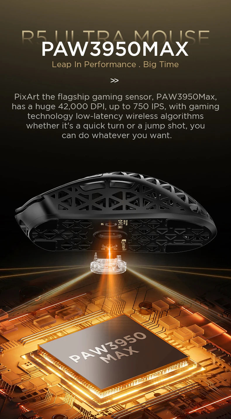 ATTACK SHARK R5 ULTRA Wireless Gaming Mouse - 8K Polling, PAW3950MAX Sensor, 42,000 DPI, Carbon Fiber Ultra-Light for Pro Esport