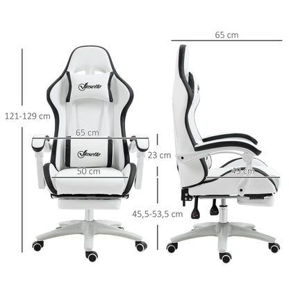 Vinsetto PU Leather Gaming Chair with Adjustable Height 65X65X121-129 cm White