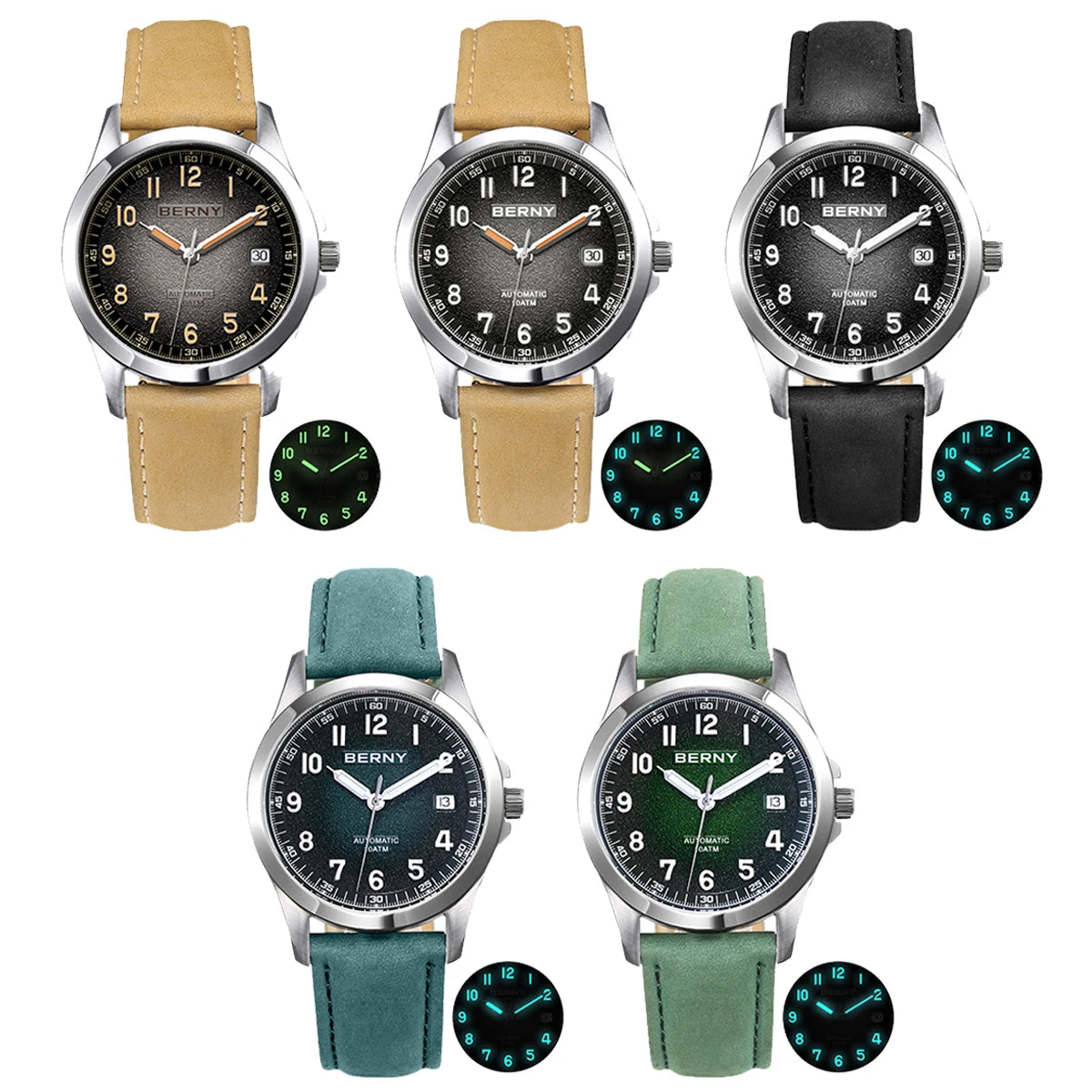 BERNY Automatic Watch Men  ST2130 Luminous Mechanical Wristwatch Sapphire Waterproof 10ATM Top Brand Luxury Watch for Men
