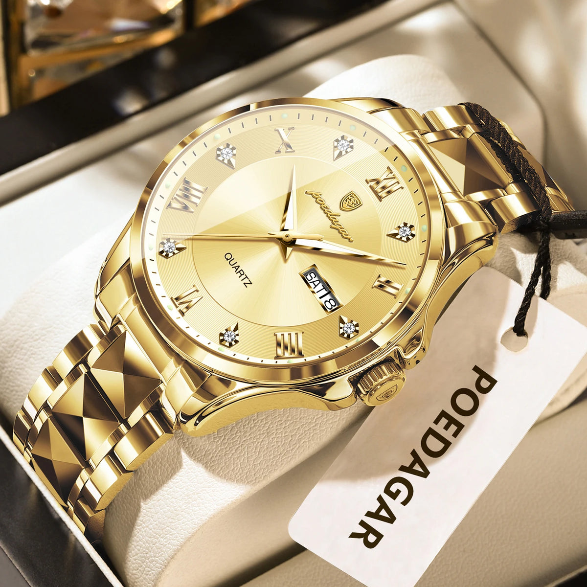 Reloj para hombre POEDAGAR, modelo de lujo original, resistente al agua, luminiscente, con indicador de fecha y día, estilo elegante, caja de acero inoxidable, mecanismo de cuarzo, ideal para el trabajo.