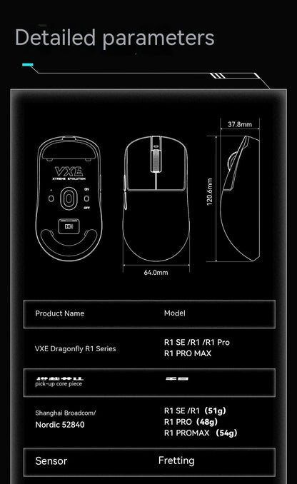 Mouse wireless VXE Dragonfly R1 Pro cu senzor Paw3395, Nordic 52840, 2khz, Smart Speed X, latență redusă, pentru birou, gamer și PC gaming