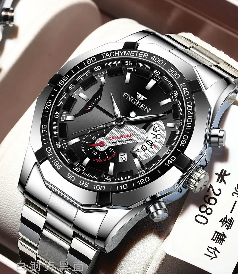 Montre-bracelet à quartz de luxe BINBOND pour homme, lumineuse, étanche, date automatique, en acier inoxydable